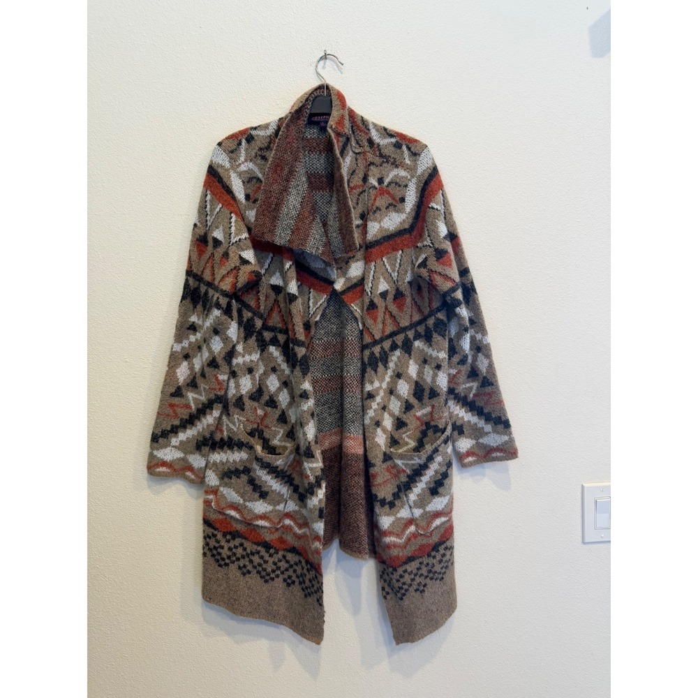 Joseph A Southwestern Geometric Open Front Longline Cardigan Brown Rust Large